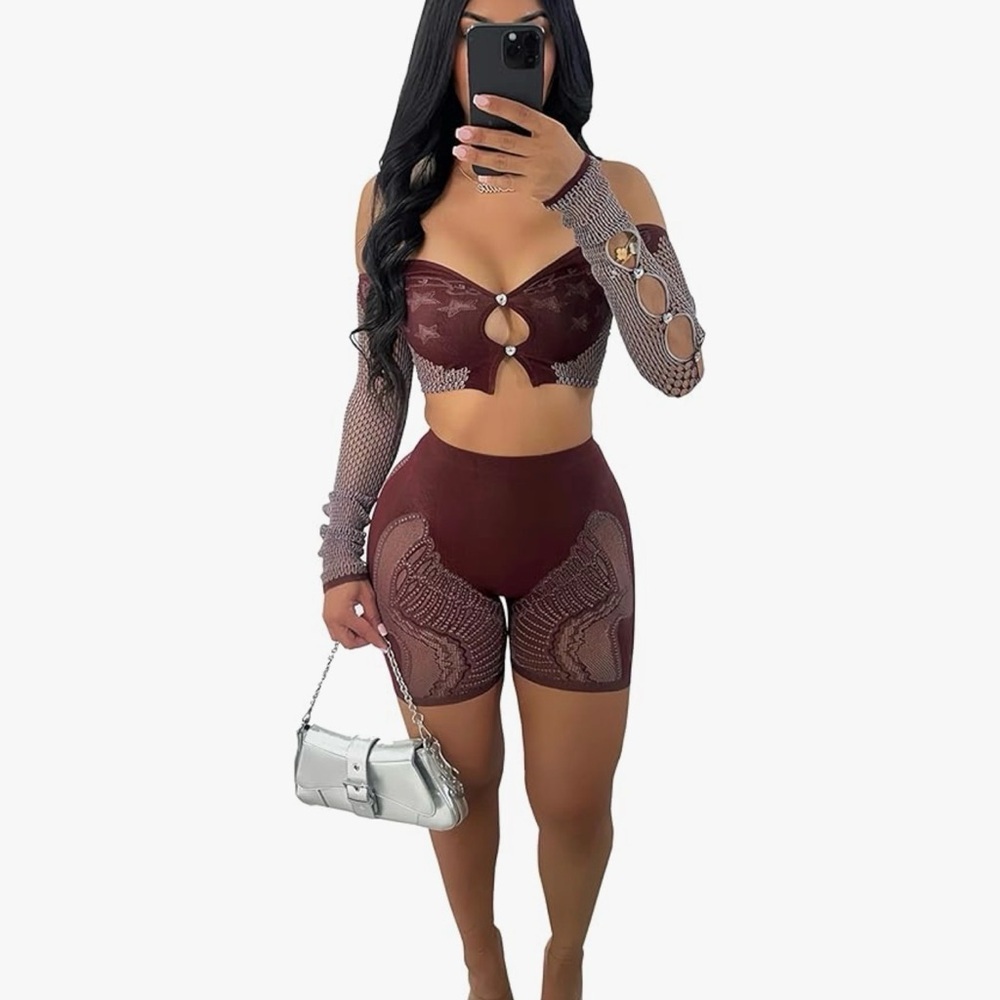 New Stylish Burgundy Two-Piece Set one size